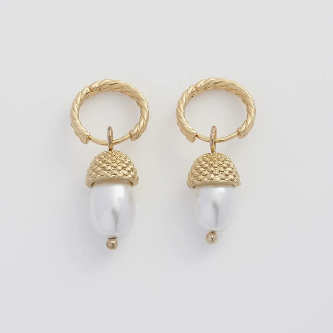 Fable Acorn Pearl Hoop Earrings