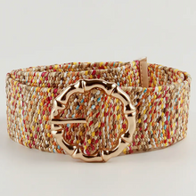 Load image into Gallery viewer, Esley Stretch Belt Straw Multi Color w/Round Gold Buckle
