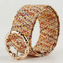 Load image into Gallery viewer, Esley Stretch Belt Straw Multi Color w/Round Gold Buckle
