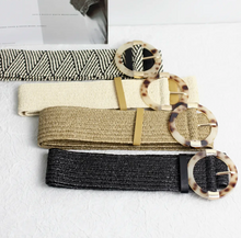 Load image into Gallery viewer, Esley Belt Straw Woven W/Round Resin Buckle and Gold Accent
