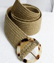 Load image into Gallery viewer, Esley Belt Straw Woven W/Round Resin Buckle and Gold Accent
