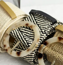 Load image into Gallery viewer, Esley Belt Straw Woven W/Round Resin Buckle and Gold Accent
