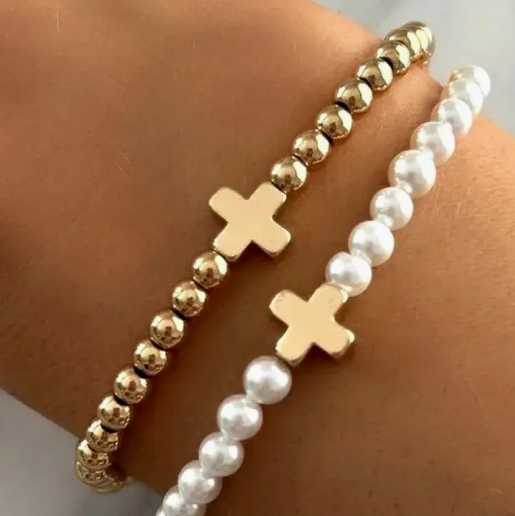 DSO Grace Cross Gold Beaded Bracelet