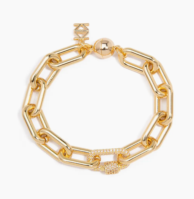 Z Jewelry Crystal Charm Gold Link Bracelet