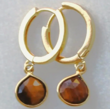 Load image into Gallery viewer, Silver Wren Tiger&#39;s Eye Huggie Hoop Earrings
