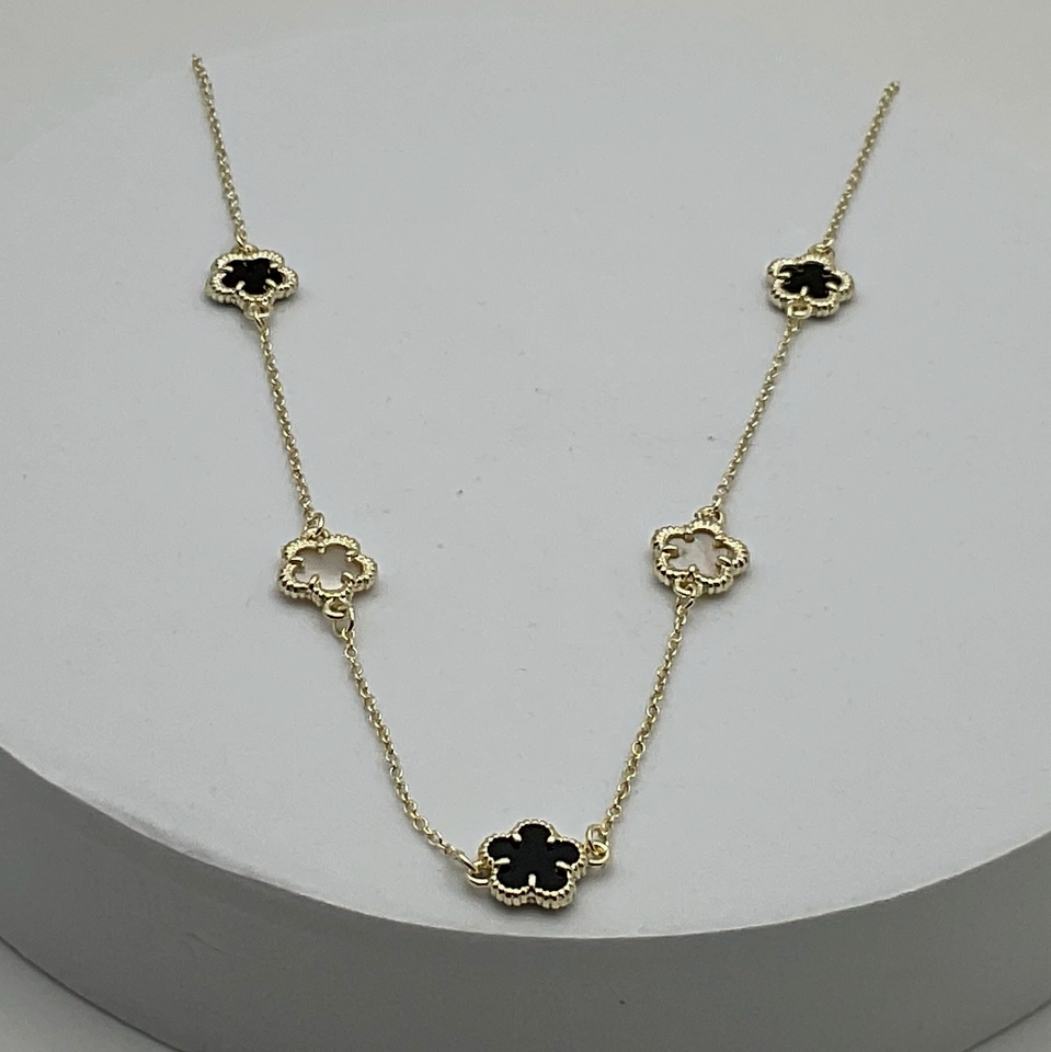 MBKJ Black & White Clover Station Necklace 18