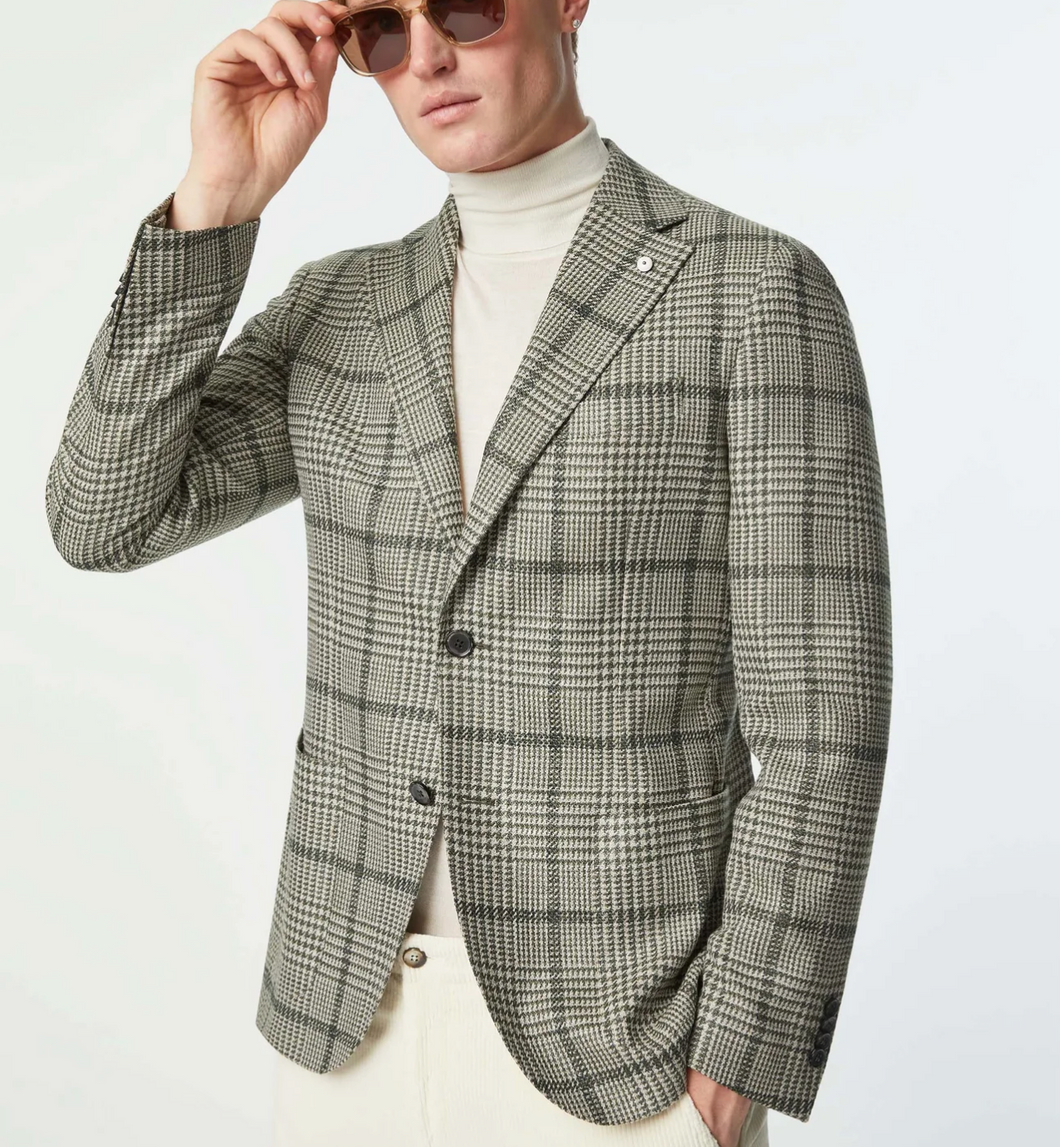 LBM Jack Wool Blend Sport Coat in Olive Green Plaid