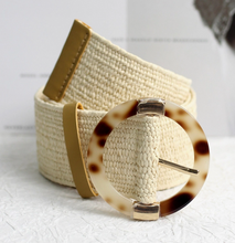 Load image into Gallery viewer, Esley Belt Straw Woven W/Round Resin Buckle and Gold Accent
