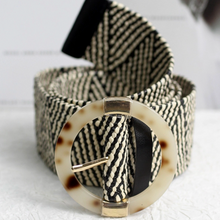 Load image into Gallery viewer, Esley Belt Straw Woven W/Round Resin Buckle and Gold Accent
