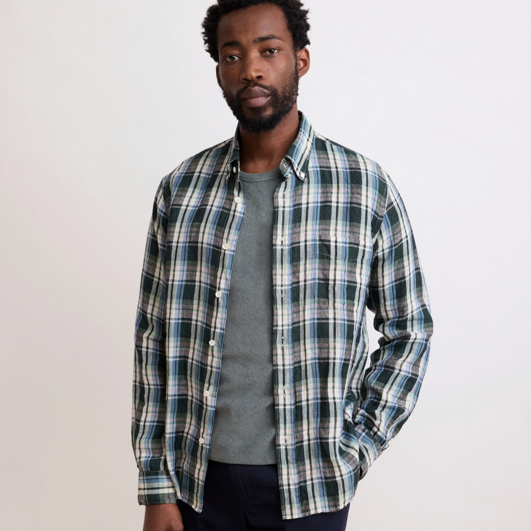 Hartford Pitt Linen Shirt in Green and Blue Madras – Tweed & Vine
