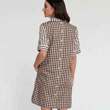 Load image into Gallery viewer, Hinson Wu Aileen SS Stripe/Gingham Dress - Caramel/White
