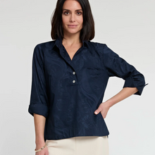 Load image into Gallery viewer, Hinson Wu Aileen 3/4 Sleeve Paisley Jacquard Shirt Navy
