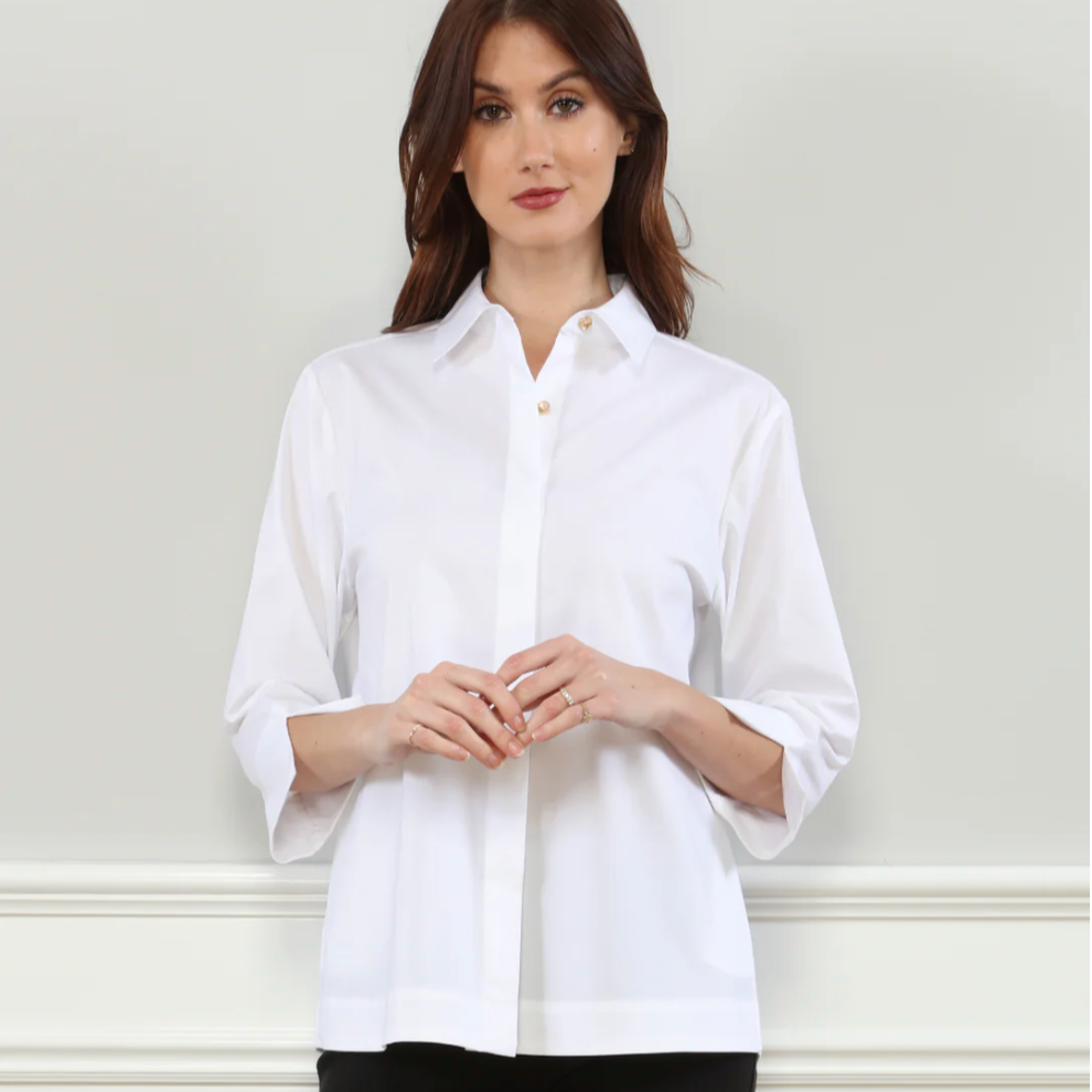 Hinson Wu Xena 3/4 Sleeve Zip Back Shirt White