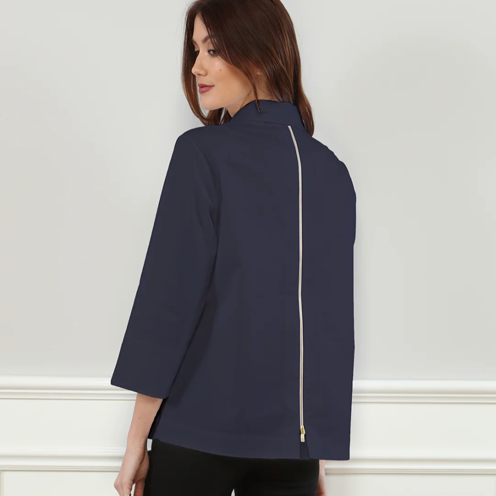 Hinson Wu Xena 3/4 Sleeve Zip Back Shirt Navy