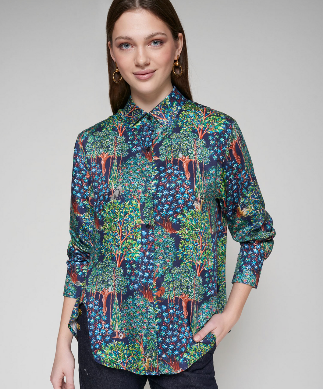 Vilagallo Shirt Navy Forest Print
