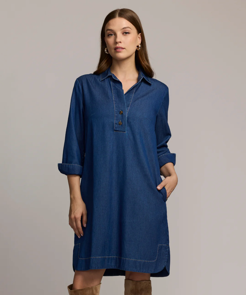 Hinson Wu 3/4 Sleeve Aileen Dark Wash Denim Dress