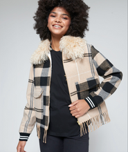 Load image into Gallery viewer, Vilagallo Checked Wool Bomber Jacket w/Fringe
