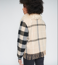 Load image into Gallery viewer, Vilagallo Checked Wool Bomber Jacket w/Fringe
