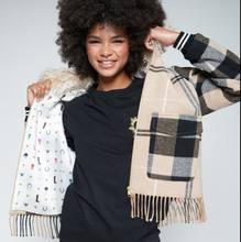 Load image into Gallery viewer, Vilagallo Checked Wool Bomber Jacket w/Fringe
