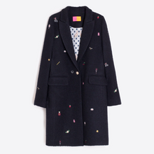 Load image into Gallery viewer, Vilagallo Navy Wool Coat w/Embroidery
