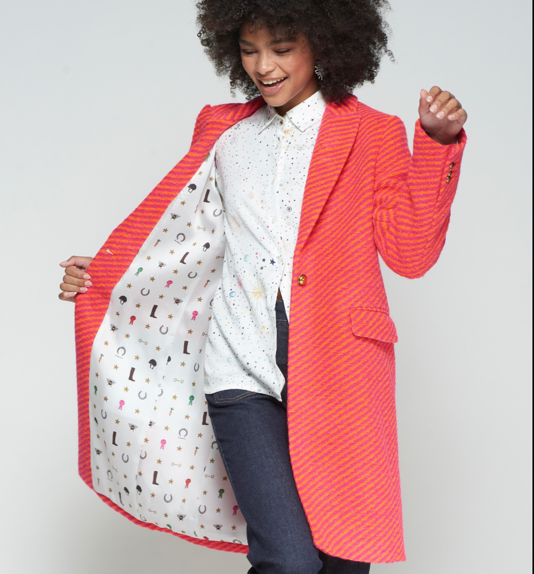 Vilagallo Pink and Orange Diagonal Striped Wool Coat