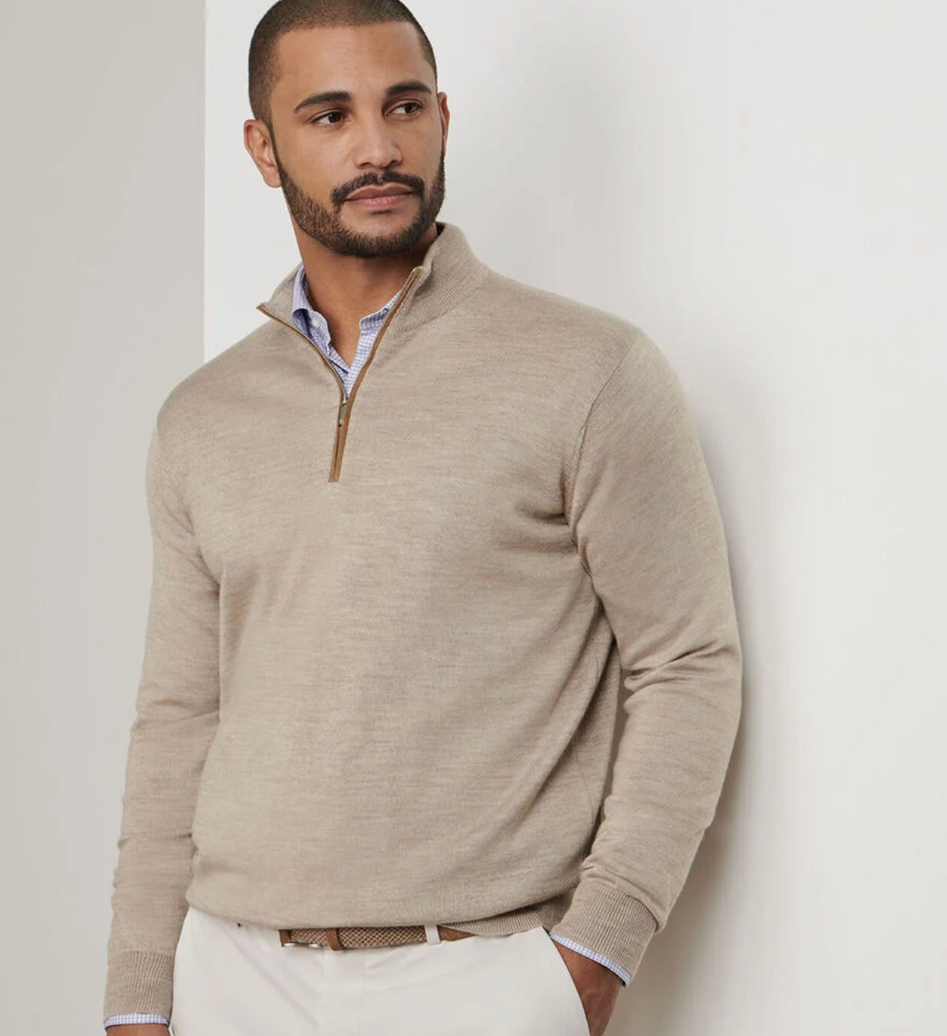 PETER MILLAR 1/4 ZIP AUTUMN CREST SWEATER - Light Elm