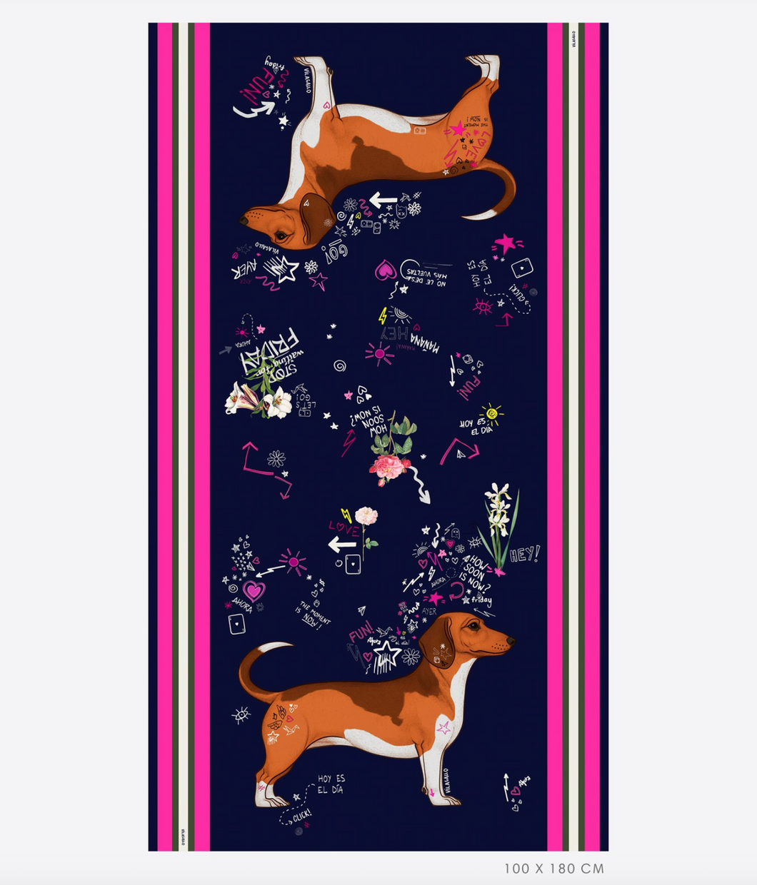 Vilagallo Cotton/Wool Blend Scarf Quirky Dachshund