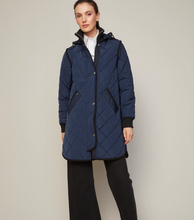 Load image into Gallery viewer, Adroit Libby Quilted Full Zip  Coat with Removable Hood Navy
