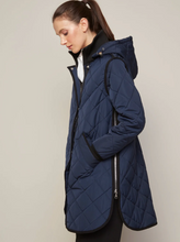 Load image into Gallery viewer, Adroit Libby Quilted Full Zip  Coat with Removable Hood Navy
