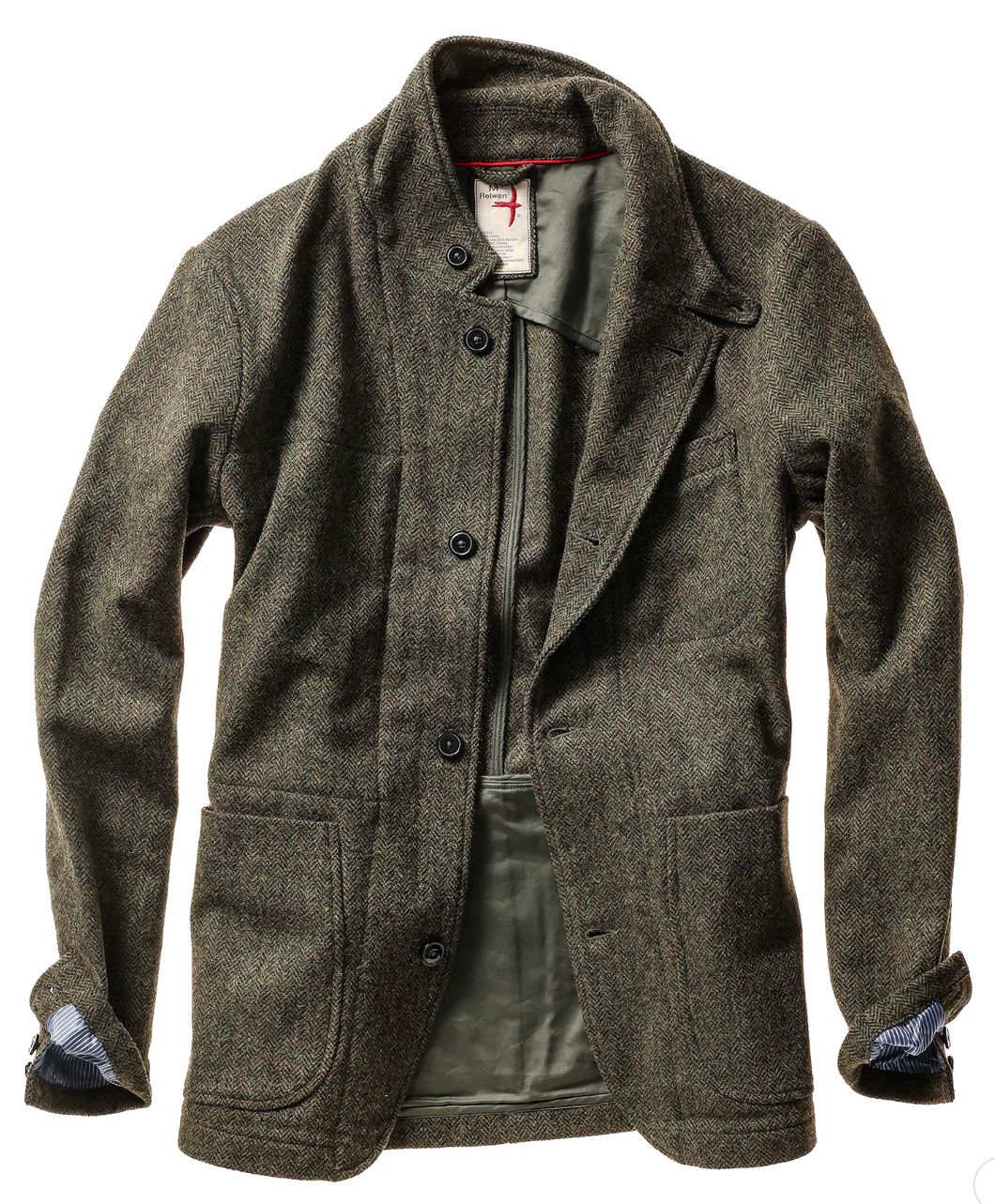 Relwen Heritage Trap Blazer Olive/Black Herringbone Tweed
