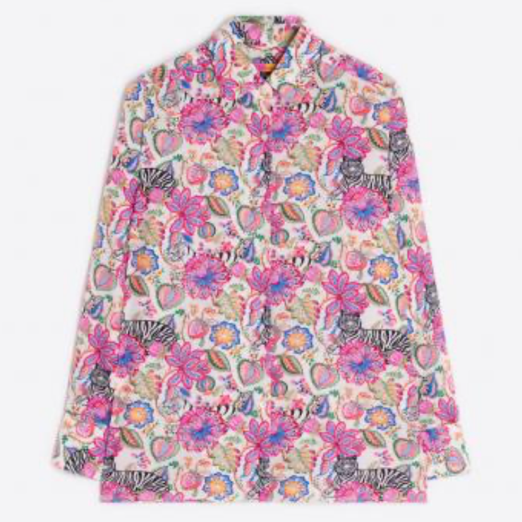 Vilagallo Shirt Ivory Tiger and Floral Print