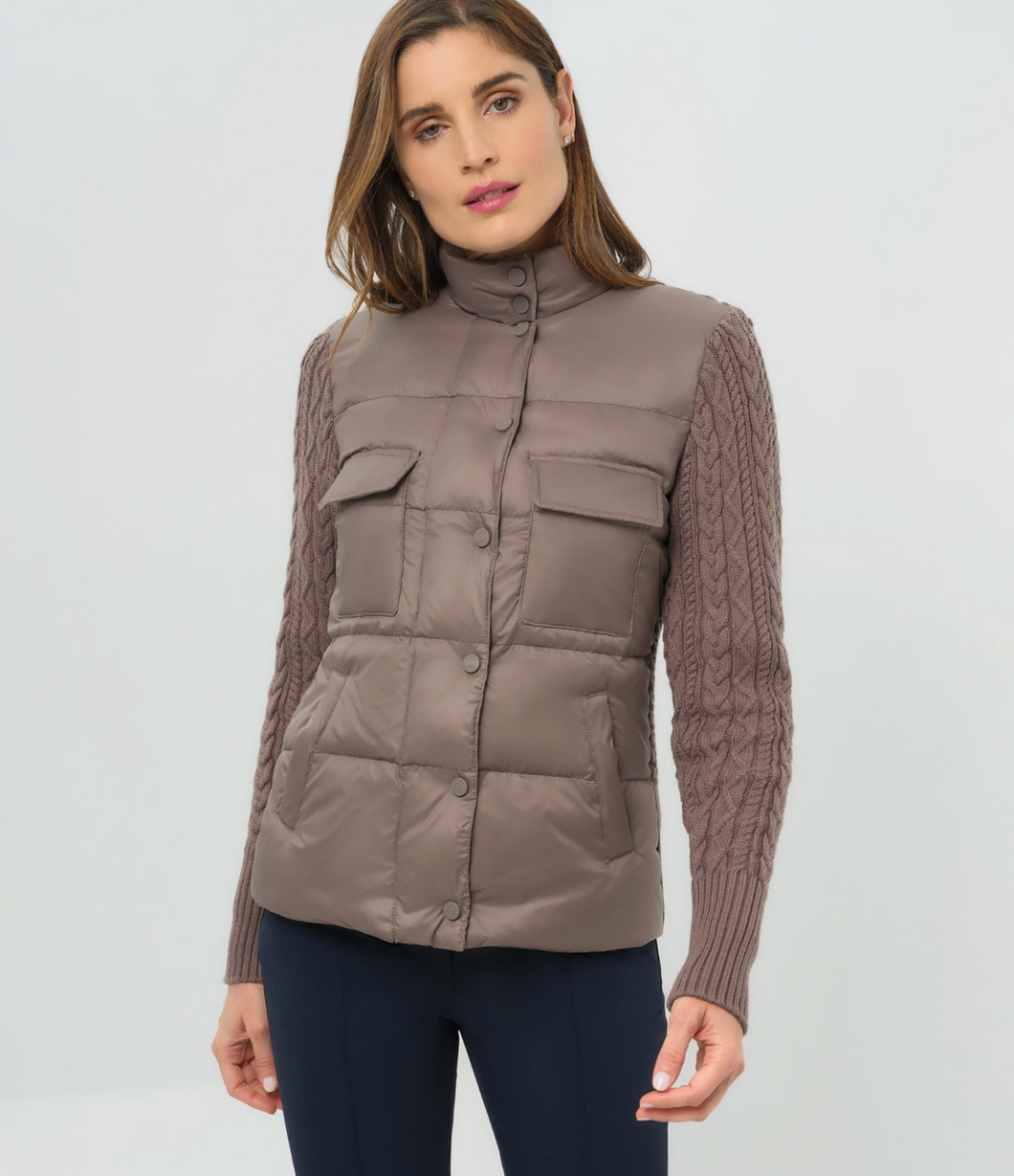 Anatomie Nina Puffer Jacket with Knit Sleeves Taupe