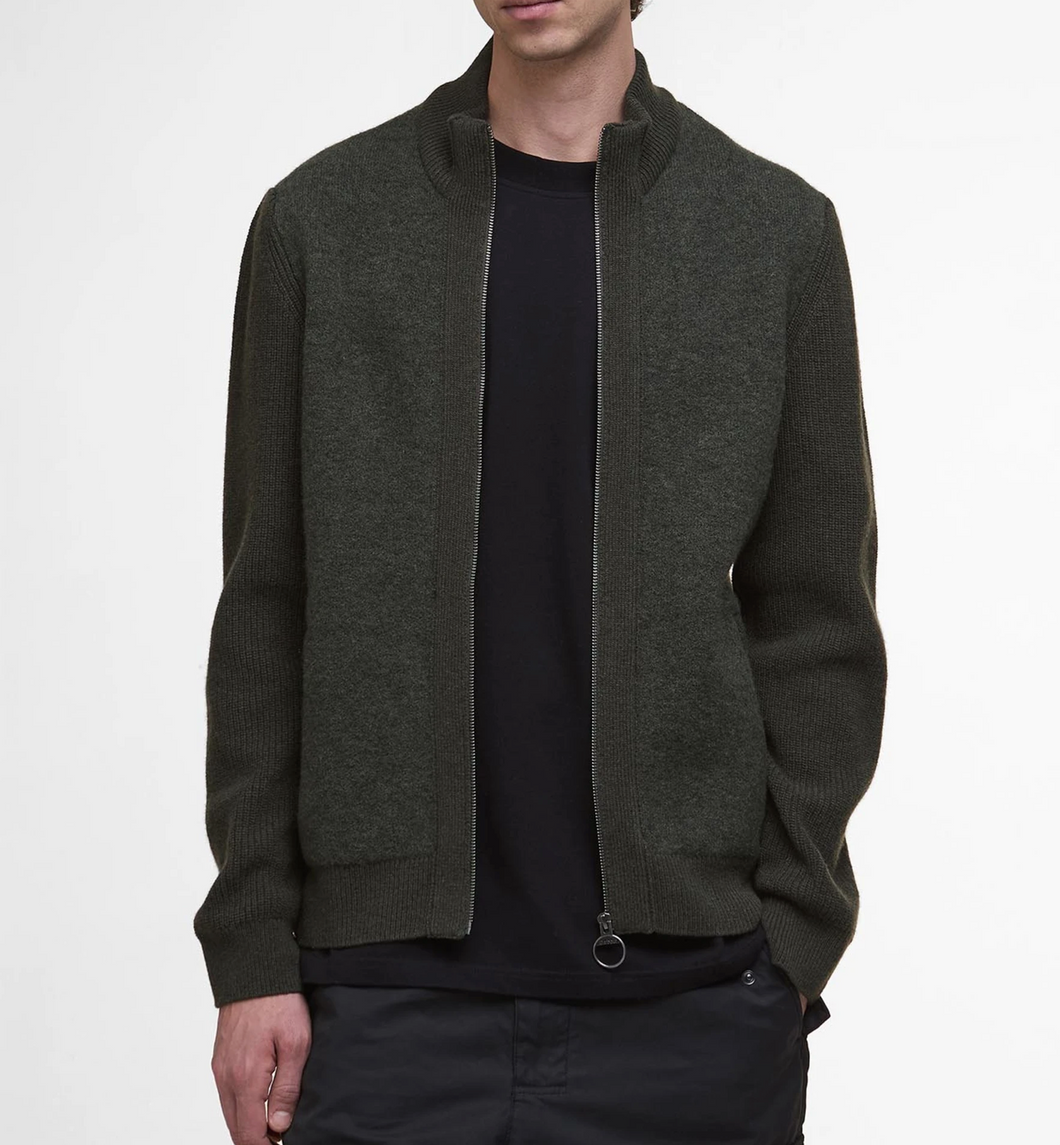 Barbour Milburn Zip Up Sweater Olive