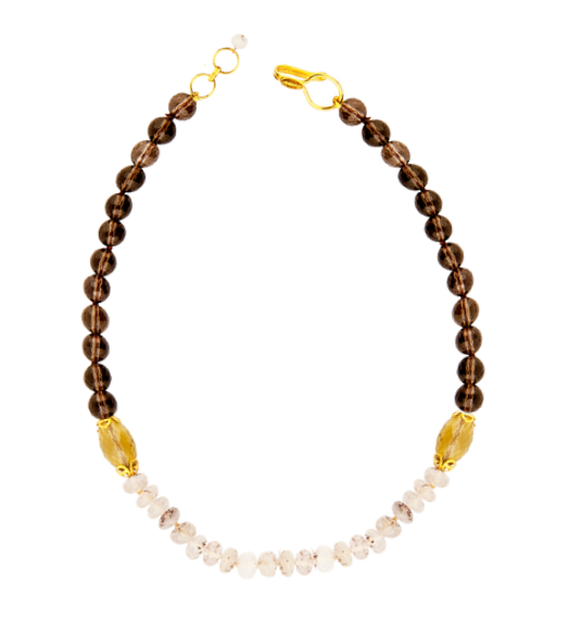 Bounkit Necklace with Smokey and Lemon Rutilated Quartz