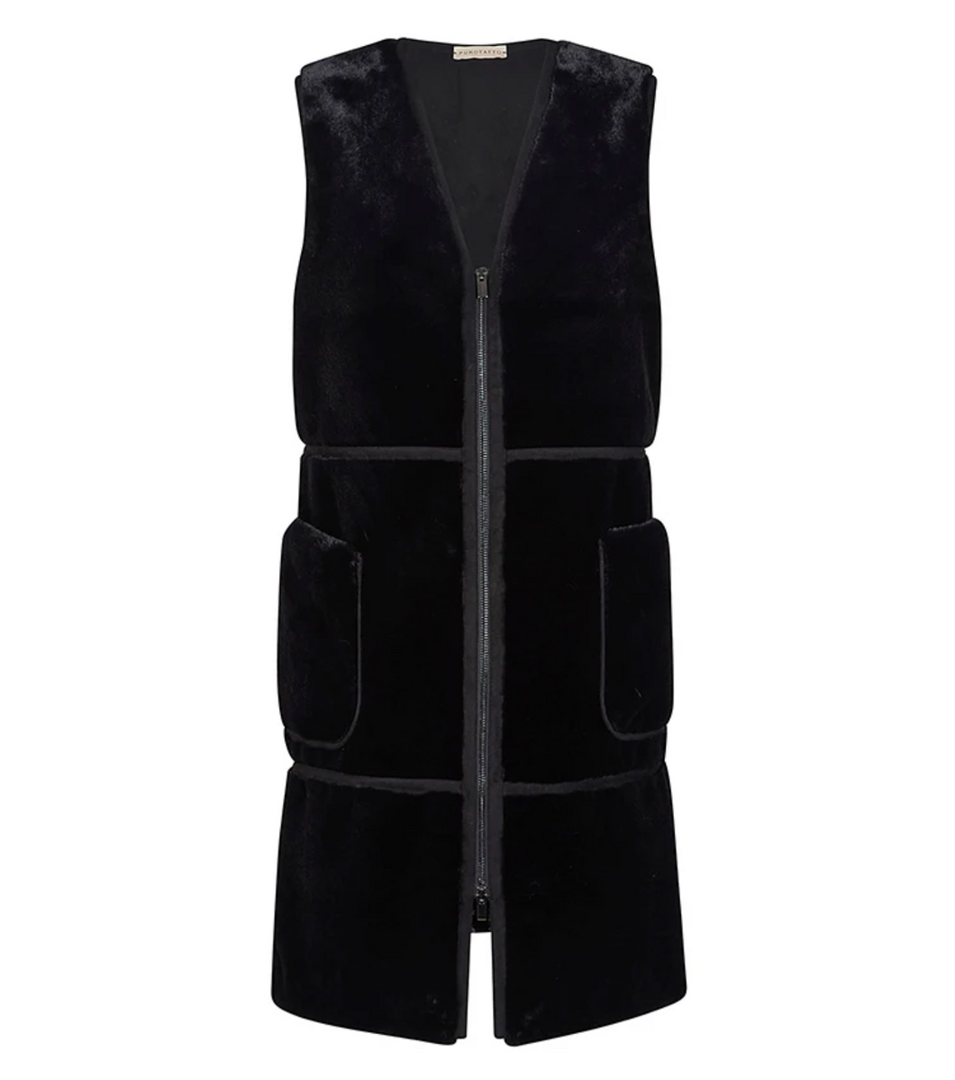 Purotatto Long Shearling Vest Black