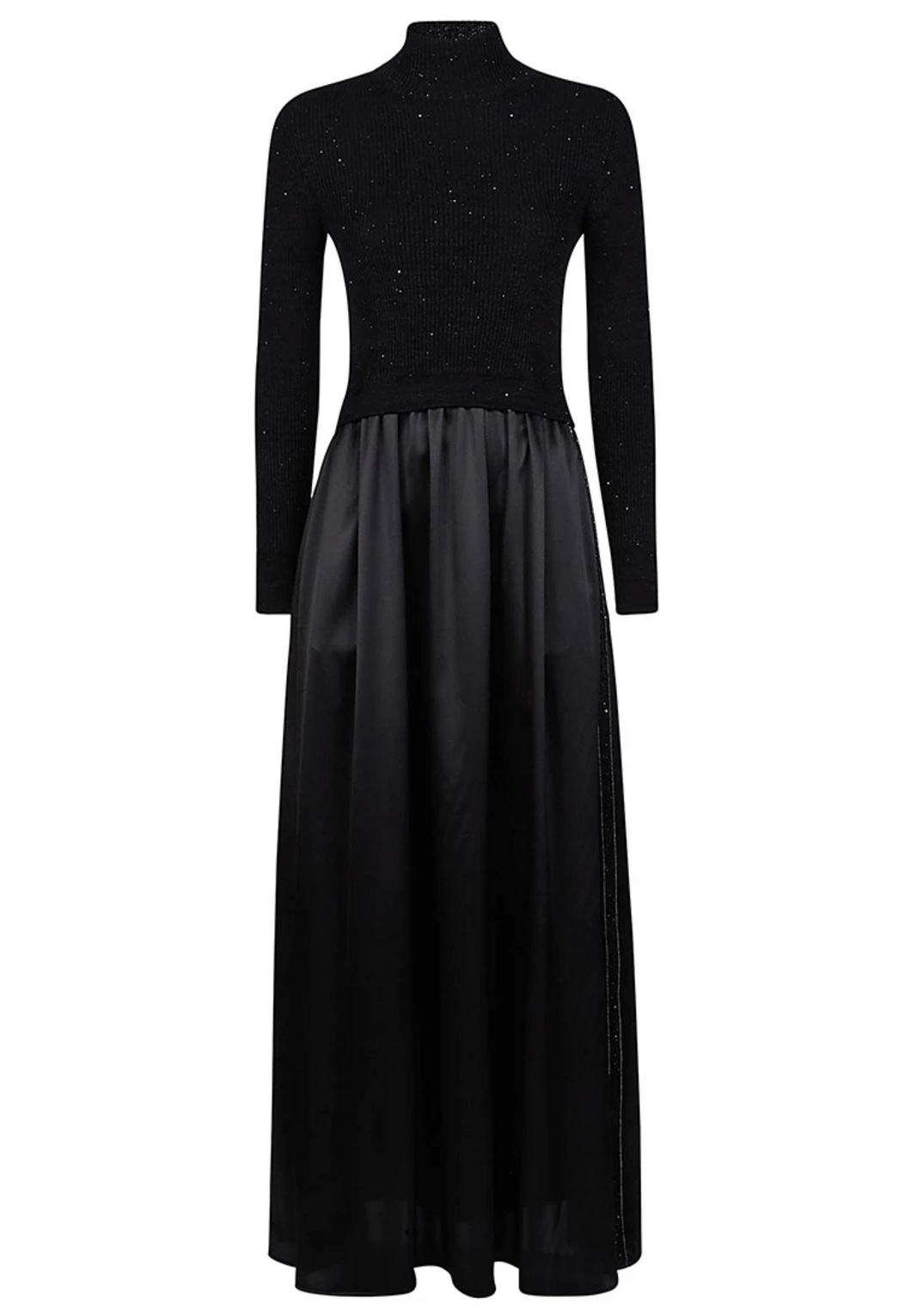 Purotatto Long Sleeve Dress w/Knit Top Black