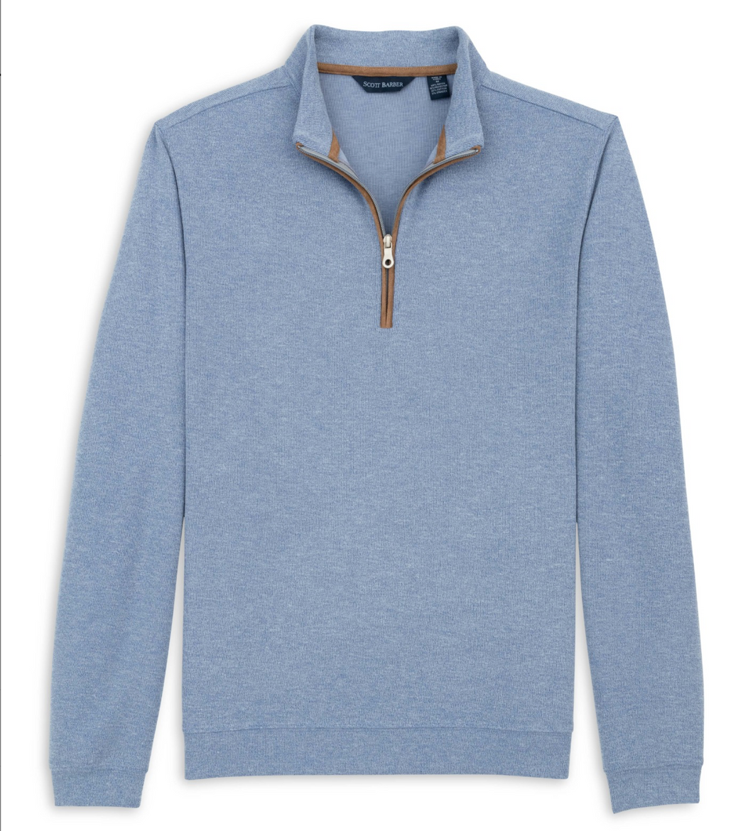 Scott Barber Stretch Heather Fleece Quarter Zip Blue