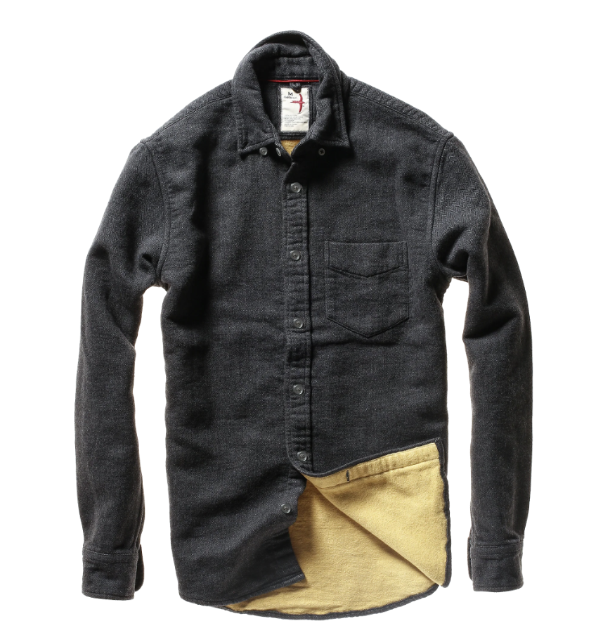 Relwen Herringbone Chamois Lined Flannel Workshirt Charcoal