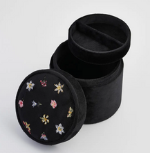 Load image into Gallery viewer, Fable Floral Ditsy Embroidered Black Velvet Jewelry Box
