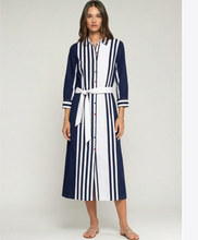 Load image into Gallery viewer, Vilagallo Navy and White Striped Shirt Dress
