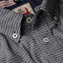 Load image into Gallery viewer, Relwen Shirt Hemp Stripe Buttondown Navy/Wht
