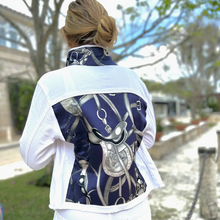 Load image into Gallery viewer, Stacy Bradley White Denim Jacket Silver Equestrian
