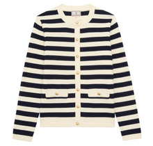 Load image into Gallery viewer, IDLF Vanille Cardigan Navy Ecru Stripe
