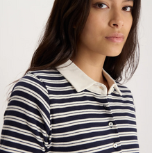 Load image into Gallery viewer, IDLF Romane Jersey Stripe Polo Dress Navy Ecru
