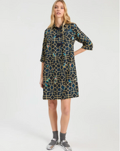 Load image into Gallery viewer, Vilagallo Tyanna Short Dress Geometric Navy/Gold
