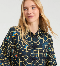Load image into Gallery viewer, Vilagallo Tyanna Short Dress Geometric Navy/Gold
