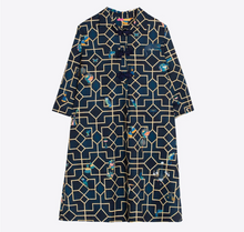 Load image into Gallery viewer, Vilagallo Tyanna Short Dress Geometric Navy/Gold
