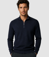 Load image into Gallery viewer, T&amp;V Merino Wool 1/4 Zip Sweater w/Contrast Collar Navy
