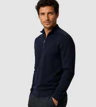 Load image into Gallery viewer, T&amp;V Merino Wool 1/4 Zip Sweater w/Contrast Collar Navy
