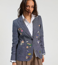 Load image into Gallery viewer, Vilagallo Herringbone Blazer Blue w/Patches
